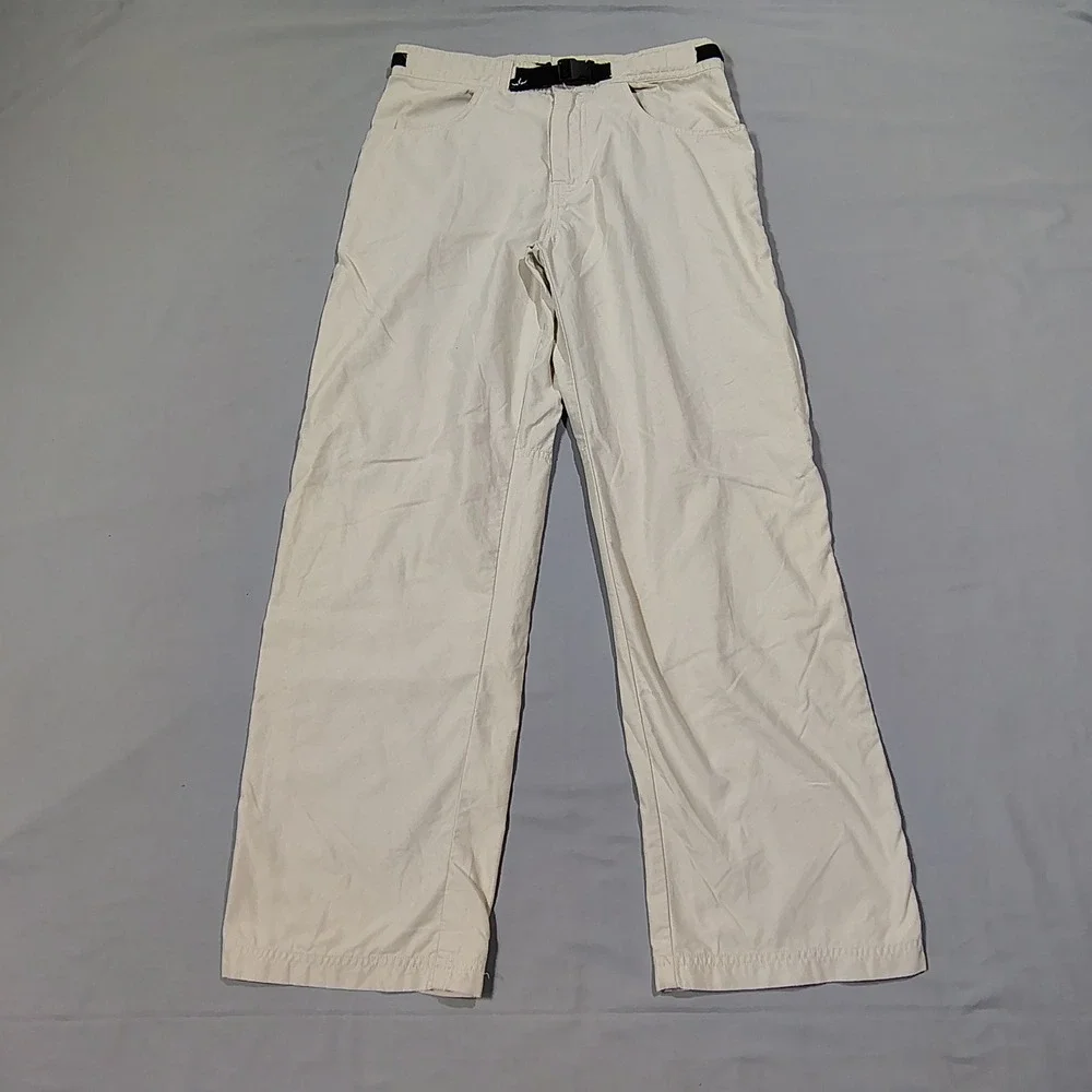 VINTAGE Prana Pants Men Medium Beige Breathe Cotton Blend Belted Hiking Climbing